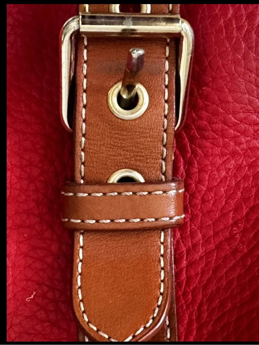 Dooney Bourke Vtg Large Domed Red Leather Satchel/Handbag w/Leather Trim & Strap
